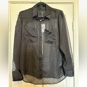 NWT - 7 For All Mankind Sheer Black Swiss Dot Shirt - Size M